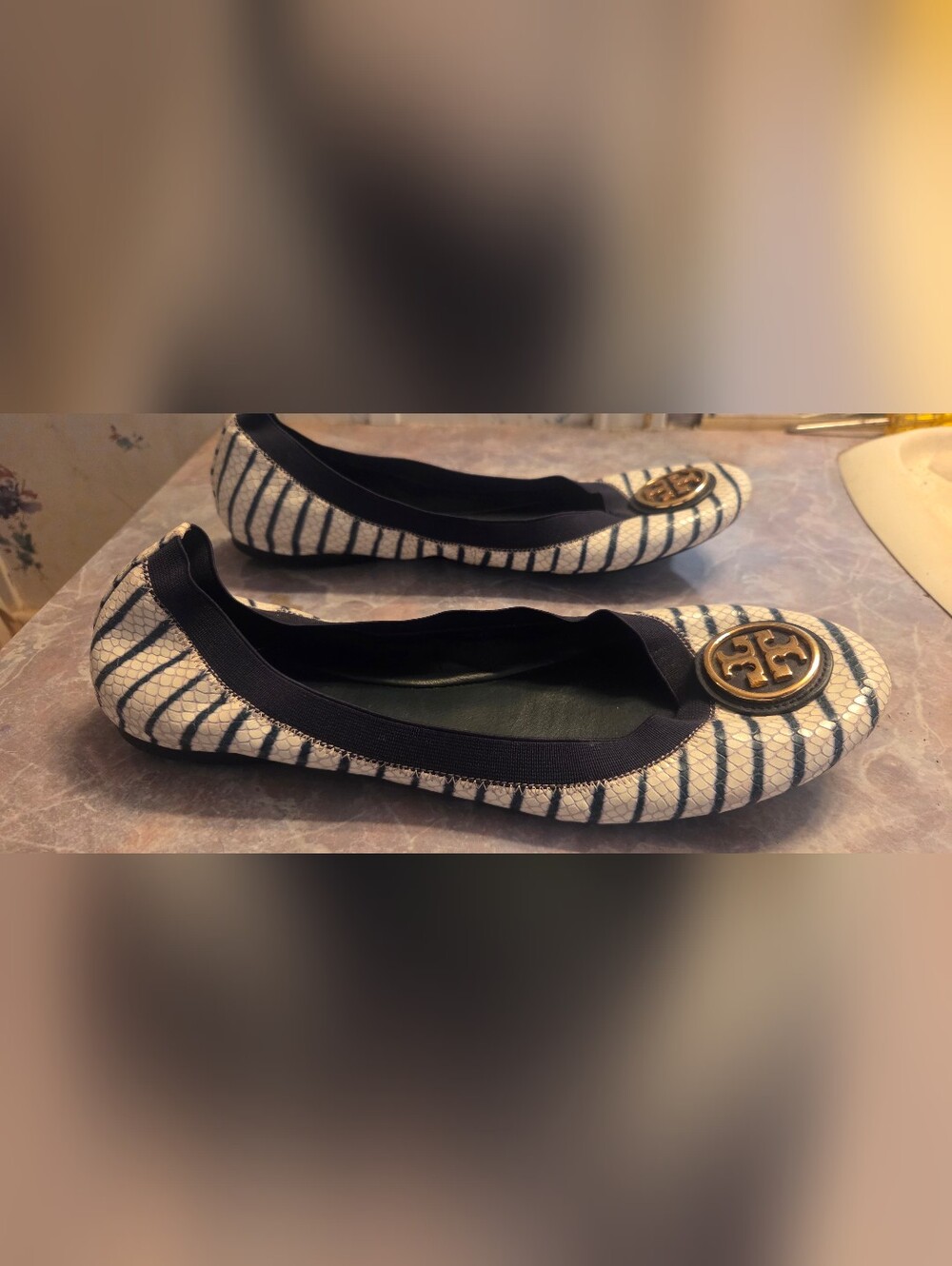 Tory Burch Striped Navy and White Ballet Flats - Picture 5 of 6